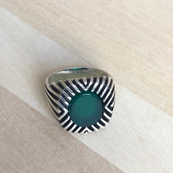 925 Sterling Silver Green Agate Men ring - Picture 2 of 4